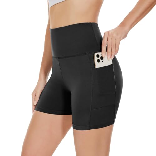 Gayhay Radlerhose Damen Kurze Leggings mit Taschen Sport Shorts Hotpants High Waist Sommerhose Bauchweg Stretchy Blickdicht Schwarze,XXL von Gayhay