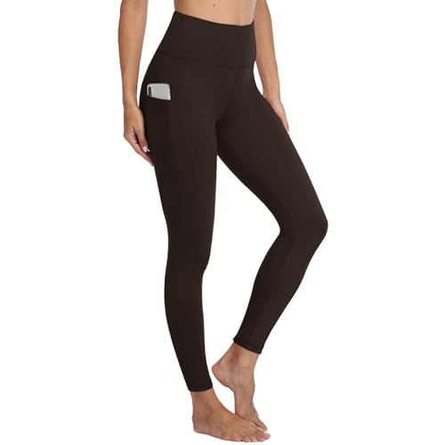 Gayhay Sport Leggings Damen mit Taschen High Waist Schwarze Sportleggins Lang Sporthose Laufhose Bauchweg Blickdicht Fitnesshose Yoga Gym Leggings Kaffeebraun.S-M von Gayhay