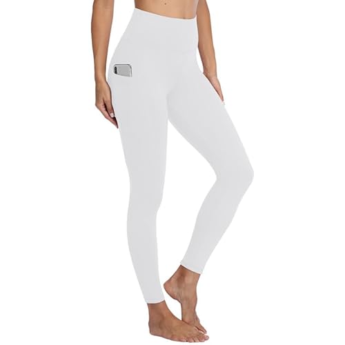 Gayhay Sport Leggings Damen mit Taschen High Waist Schwarze Sportleggins Lang Sporthose Laufhose Bauchweg Blickdicht Fitnesshose Yoga Gym Leggings Weiß.L-XL von Gayhay