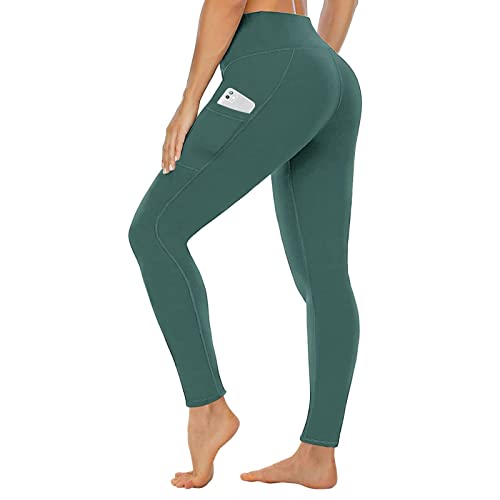 Gayhay Sport Leggings Damen mit Taschen High Waist Sportleggins Lang Sporthose Laufhose Bauchweg Blickdicht Fitnesshose Yoga Gym Leggings Dunkelgrün (L-XL) von Gayhay