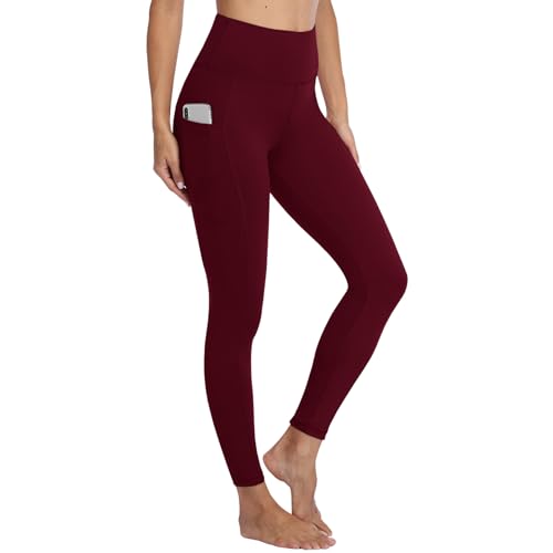 Gayhay Leggings mit Taschen Damen High Waist Sportleggins Lang Sporthose Stretchy Weinrot.S-M von Gayhay