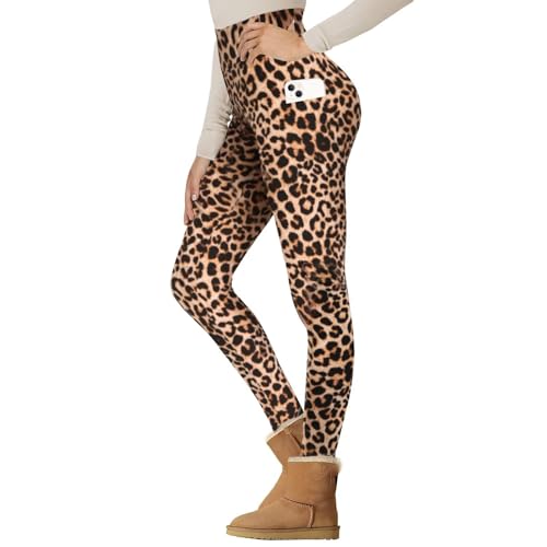 Gayhay Thermo Leggings Damen Winter Mit Taschen, Gefütterte Thermohose High Waist Hose Warm Blickdicht Strumpfhose Für Sport Leopard S/M von Gayhay