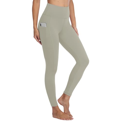 Gayhay Leggings mit Taschen Damen High Waist Sportleggins Lang Sporthose Stretchy Hell Braun.L-XL von Gayhay