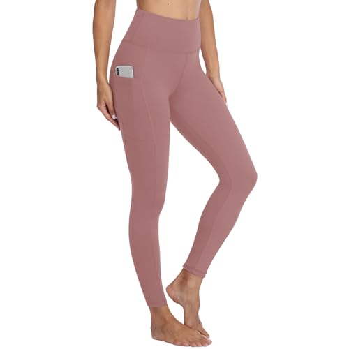 Gayhay Leggings mit Taschen Damen High Waist Sportleggins Lang Sporthose Stretchy Morandi Rosa.S-M von Gayhay