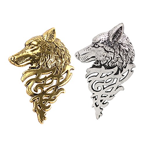 Gazechimp 2x Brosche Pin Wolf Muster Gold & Silber Farbe Herren Schmuck Anstecknadeln von Gazechimp