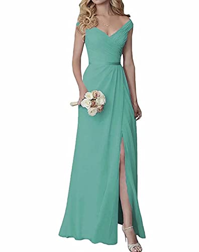 Gbrand Damen Lang Brautjungfer Keider Mit Schlitz V-Ausschnitt Chiffon Abendkleider Aqua 34 von Gbrand