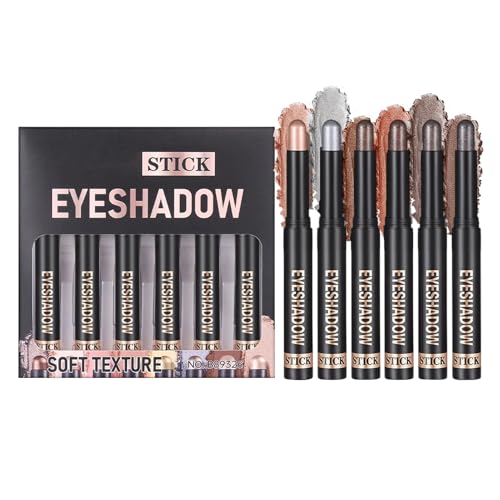 Gcerfby Cremiger Lidschattenstift | 6 Stück Lidschatten Stäbchen Für Damen | Aufheller Schimmer Stifte wasserfest lang anhaltend Make-up Set für Frauen und Mädchen für Party Shopping Hochzeit Reisen von Gcerfby