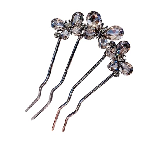 Gcerfby French Twist Haarnadel - 4-Zack Strass Hochstecknadel | U-Form Haarklammer - Für Damen Mädchen Hochzeit Festliches Bankett Party Feier von Gcerfby