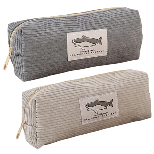 2pcs Bleistiftkoffer niedliche Haifischmuster Cord -Bleistiftbeutel mit Reißverschluss Hai Bleistift Hülle Geräumige leichte und tragbare niedliche Bleistiftkoffer für Schulbedarf Desk Zubehör von Gcroet