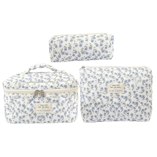 3pcs Blumen -Make -up -Beutel Set, Blumen -Make -up -Beutel S/M/L -Größe Baumwollweiche tragbare Make -up -Beutel mit Reißverschluss und Griff, Blumenkosmetikbeutel für Reisebereich Organizer -T von Gcroet