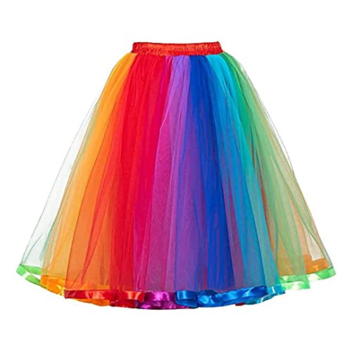 Damen Regenbogen Tutu, Frauen Regenbogen viel Regenbogen Tüll Rock Mädchen Party Neonrock Regenbogenkleid für Partykostüm XL von Gcroet
