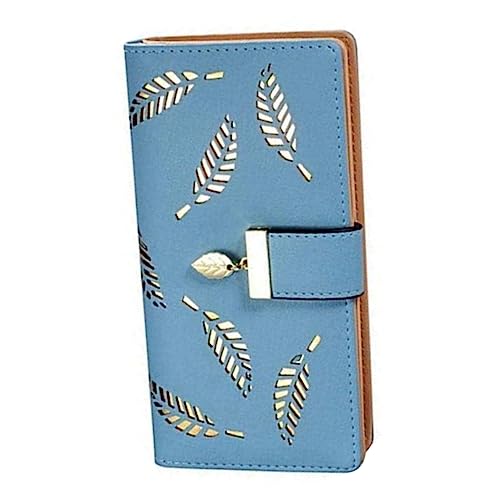 Gcroet Damen Wallet Hohlblattmuster Handtasche Reißverschluss um Kartenhalter Geldbeutel Blau von Gcroet