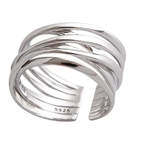 Offene Ring 925 Sterling Silber Fingerring Anweisung Multilayer Line Wrap,Sterling Silber Daumenring für Frauen,einstellbare offene Ringe,Geburtstag Brautjungfer Schmuck Valentinstag von Gcroet