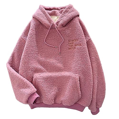 Gcufoyae Damen-Plüsch-Fleece-Kapuzenpullover, Warmer Wintermantel, süße Plüschjacke mit Tasche für Teenager von Gcufoyae