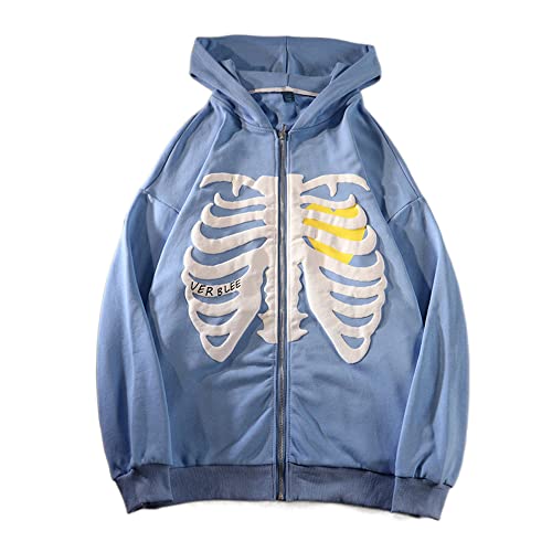 Gcufoyae Skeleton Reißverschlussjacke für Damen Neuheit Skull Y2K Hoodie Langarm-Skelett-Sweatshirt Skelett Jacke von Gcufoyae