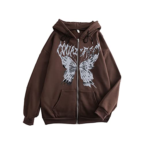 Gcufoyae Skeleton Zip Up Hoodie für Damen Y2K Schmetterlings-Hoodie mit Reißverschluss Skelettierte übergroße Jacke Schädel Skelett Hoodie Sweatshirt von Gcufoyae