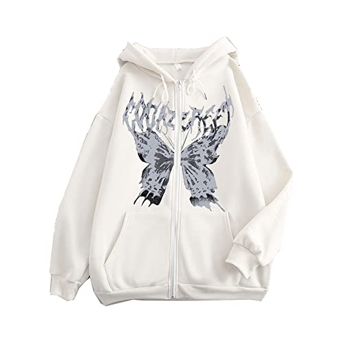 Gcufoyae Skeleton Zip Up Hoodie für Damen Y2K Schmetterlings-Hoodie mit Reißverschluss Skelettierte übergroße Jacke Schädel Skelett Hoodie Sweatshirt von Gcufoyae