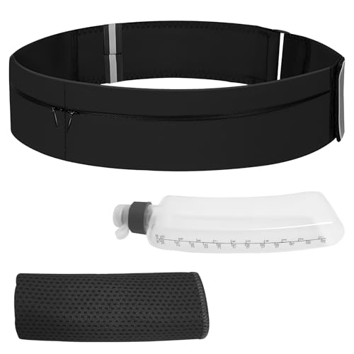 Laufgürtel für Damen und Herren, wasserdicht, Bauchtasche mit Wasserflasche und Kühltüchern, verstellbarer reflektierender Gürtel, Hüfttasche mit 3 Taschen für Joggen, Wandern, Fitnessstudio und Laufgürtel für Damen und Herren, wasserdicht, Bauchtasche mit Wasserflasche und Kühltüchern, verstellbarer reflektierender Gürtel, Hüfttasche mit 3 Taschen für Joggen, Wandern, Fitnessstudio und von Gdlpengru