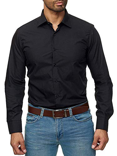 Mr. right Herren Hemd Slim Fit Langarm Hemd Einfarbig Businesshemden (Schwarz, S) von Gdtime