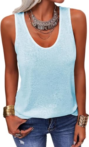 GeGekoko Damen Ärmellose Sommer Oberteile Basic Tank Tops V-Ausschnitt Casual Loose T-Shirt Himmelblau L von GeGekoko