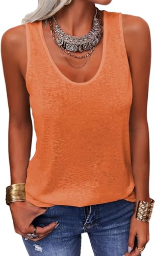 GeGekoko Damen Ärmellose Sommer Oberteile Basic Tank Tops V-Ausschnitt Casual Loose T-Shirt Orange XXL von GeGekoko
