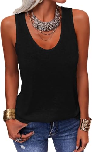 GeGekoko Damen Ärmellose Sommer Oberteile Basic Tank Tops V-Ausschnitt Casual Loose T-Shirt Schwarz L von GeGekoko