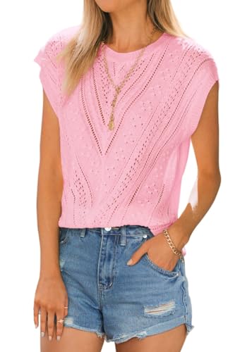 GeGekoko Damen Tank Tops mit Flügelärmeln Sommer Rundhals Oberteil Ärmellose Leichter Häkelstrickpullover Vest Shirt von GeGekoko