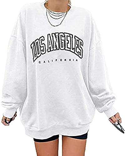 GeGekoko Damen Pullover Herbst Sweatshirt Los Angeles Vintage Oversized Langarmshirt Rundhals Pulli Winter Hoodie Casual ohne Kapuze Bluse Oberteile Tops von GeGekoko