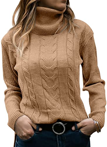 GeGekoko Pullover Damen Rollkragenshirt Cable Knit Elegant Langarm Tops Lose Grobstrick Casual Weich Jumper Sweater von GeGekoko