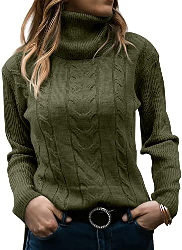 GeGekoko Pullover Damen Rollkragenshirt Cable Knit Elegant Langarm Tops Lose Grobstrick Casual Weich Jumper Sweater von GeGekoko