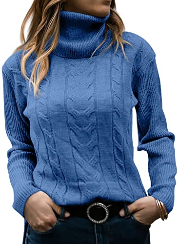 GeGekoko Pullover Damen Rollkragenshirt Cable Knit Elegant Langarm Tops Lose Grobstrick Casual Weich Jumper Sweater von GeGekoko