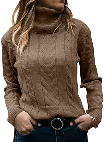 GeGekoko Pullover Damen Rollkragenshirt Cable Knit Elegant Langarm Tops Lose Grobstrick Casual Weich Jumper Sweater von GeGekoko