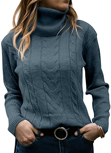 GeGekoko Pullover Damen Rollkragenshirt Cable Knit Elegant Langarm Tops Lose Grobstrick Casual Weich Jumper Sweater von GeGekoko