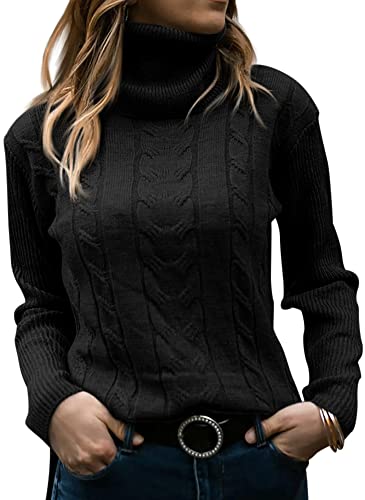 GeGekoko Pullover Damen Rollkragenshirt Cable Knit Elegant Langarm Tops Lose Grobstrick Casual Weich Jumper Sweater-XL von GeGekoko