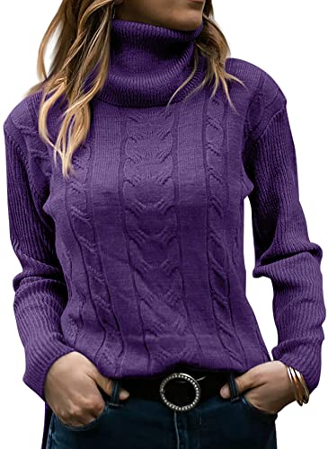GeGekoko Pullover Damen Rollkragenshirt Cable Knit Elegant Langarm Tops Lose Grobstrick Casual Weich Jumper Sweater von GeGekoko
