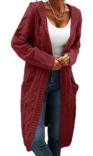 GeGekoko Strickjacke Damen mit Kapuze Langarm Grobstrick-Cardigan Open Front Sweater Herbst Winter Casual Strickcardigan Pullover mit Taschen von GeGekoko