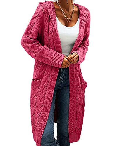 GeGekoko Strickjacke Damen mit Kapuze Langarm Grobstrick-Cardigan Open Front Sweater Herbst Winter Casual Strickcardigan Pullover mit Taschen von GeGekoko