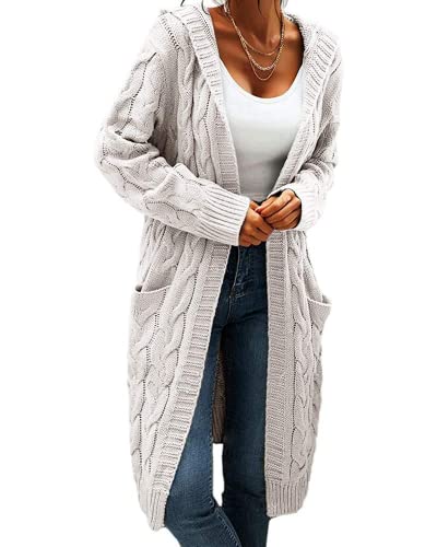 GeGekoko Strickjacke Damen mit Kapuze Langarm Grobstrick-Cardigan Open Front Sweater Herbst Winter Casual Strickcardigan Pullover mit Taschen von GeGekoko