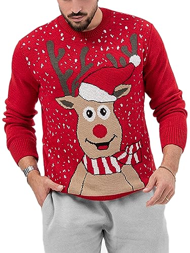 GeGekoko Weihnachtspullover Herren Strickpullover mit Rundhals Pullover Rentiermuster Strickpulli Langarm Ugly Xmas Sweaters von GeGekoko