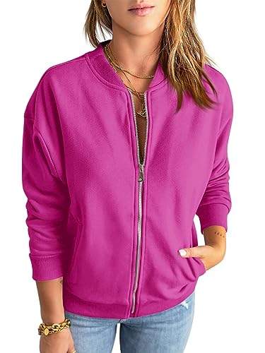 GeGekoko Zip Sweatshirt Damen übergroße Jacket Sweatshirt Einfarbige Loose Langarm Tops Oberteile mit Tasche von GeGekoko