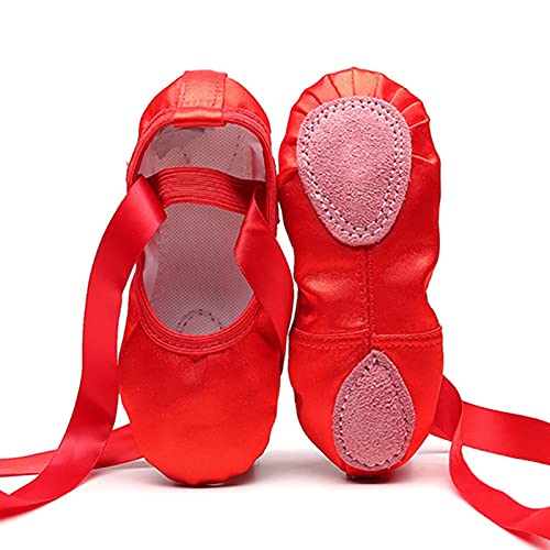 GeOinQL Spitzenschuhe, 2 Paar weiche Sohle Satin Ballett for Mädchen Slipper Tanz Ballerina Schuhe von GeOinQL