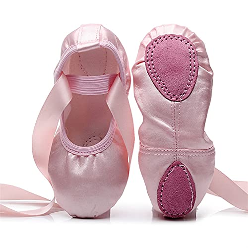 GeOinQL Spitzenschuhe, 2 Paar weiche Sohle Satin Ballett for Mädchen Slipper Tanz Ballerina Schuhe von GeOinQL
