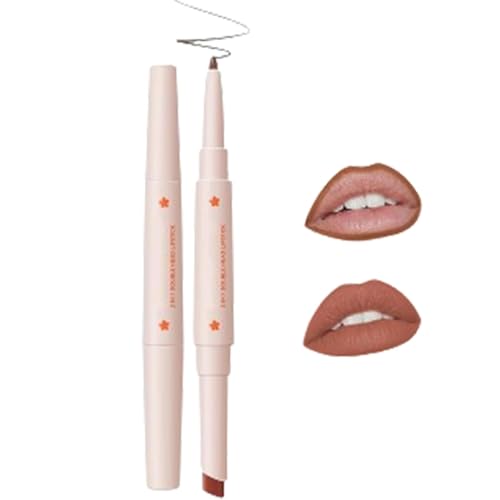 2-in-1-Doppelkopf-Lippenstift- und Lipliner-Set für Frauen, wasserfester Lipliner und mit Lippenstift-Set, langlebiger, mattierter Samt-Lippenstift, wasserfestes, antihaftbeschichtetes Lippenstift-Set von GeRRiT