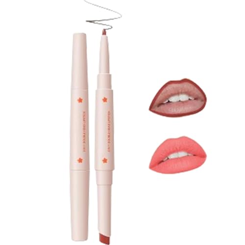 2-in-1-Doppelkopf-Lippenstift- und Lipliner-Set für Frauen, wasserfester Lipliner und mit Lippenstift-Set, langlebiger, mattierter Samt-Lippenstift, wasserfestes, antihaftbeschichtetes Lippenstift-Set von GeRRiT