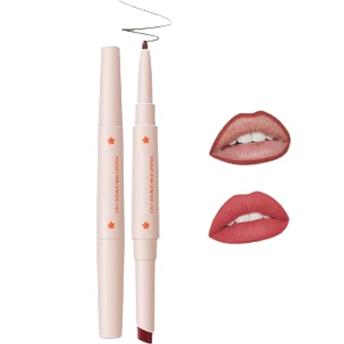 2-in-1-Doppelkopf-Lippenstift- und Lipliner-Set für Frauen, wasserfester Lipliner und mit Lippenstift-Set, langlebiger, mattierter Samt-Lippenstift, wasserfestes, antihaftbeschichtetes Lippenstift-Set von GeRRiT