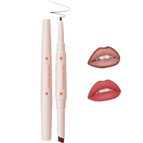 2-in-1-Doppelkopf-Lippenstift- und Lipliner-Set für Frauen, wasserfester Lipliner und mit Lippenstift-Set, langlebiger, mattierter Samt-Lippenstift, wasserfestes, antihaftbeschichtetes Lippenstift-Set von GeRRiT