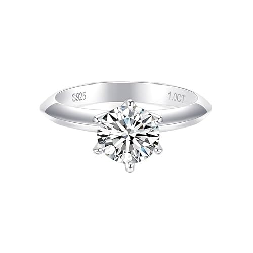 2CT 925 Sterling Silber Moissanit Ring Klassischer Sechs-Klauen-Rundschliff-Ring Diamant-Verlobungsring Geschenk (Material : 10) von GeRRiT