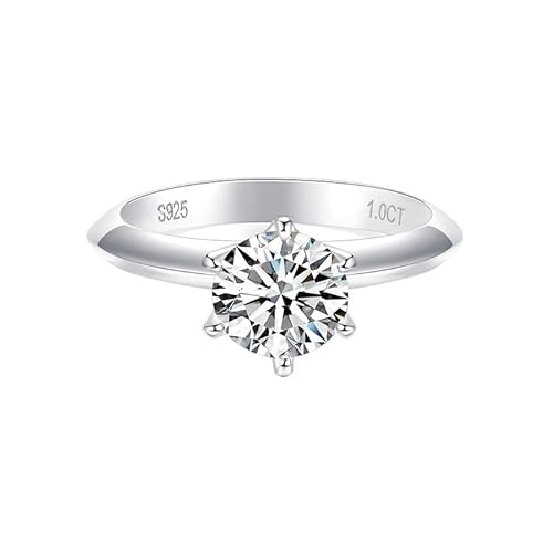 2CT 925 Sterling Silber Moissanit Ring Klassischer Sechs-Klauen-Rundschliff-Ring Diamant-Verlobungsring Geschenk (Material : 18) von GeRRiT