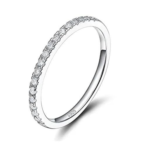 2mm 925 Silber Zirkonia Set Damen Ring Stapelring Schmuck Geschenk (Color : Silver_4) von GeRRiT