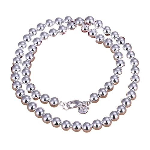 925 Sterling Silber 4MM/6MM/8MM/10MM Glatte Perlen Einfache Kugelkette Damen Halskette Herrenschmuck (Material : 10MM45CM Necklace) von GeRRiT